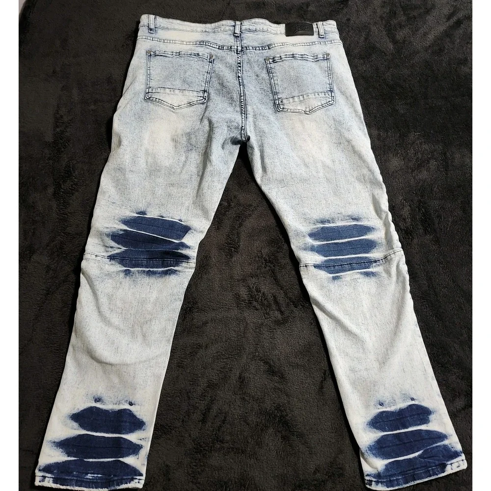 Bleecker & Mercer Mens Jeans Size 42x32 Slim Acid Wash Denim Distressed